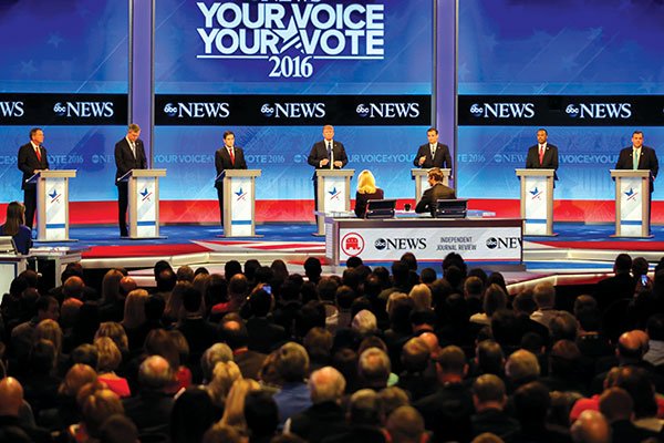 Các ứng viên Đảng Cộng hòa tranh luận tại vòng bầu cử sơ bộ của đảng tại bang New Hampshire. (Ảnh: AP)